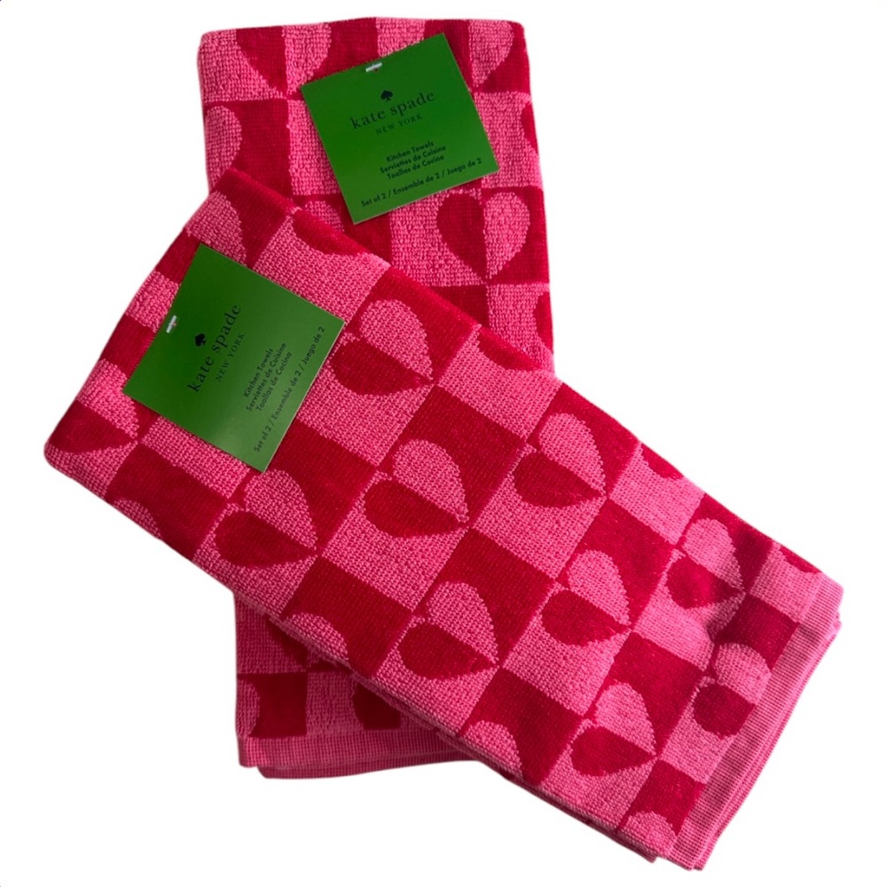 Kate Spade Hearts Kitchen Towels Set of 4 Red Pink Color